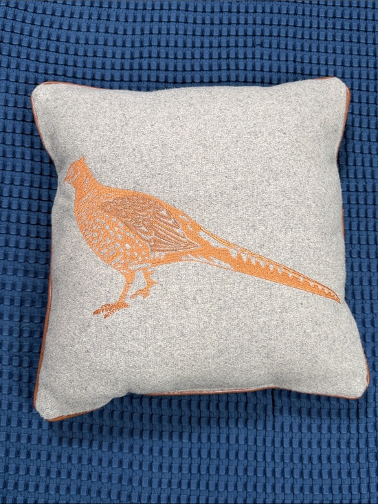 Vintage Other - Cottagecore Pheasant Embroidered Cabincore Pillow Decor Gray Brown